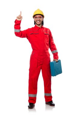 Sanayi işçisi beyaz arka planda izole edilmiş.