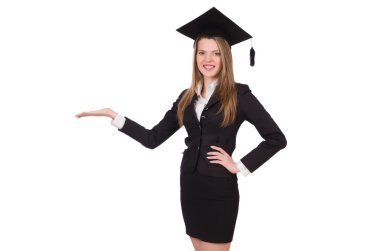 Genç öğrenci bir şeyler gösteriyor