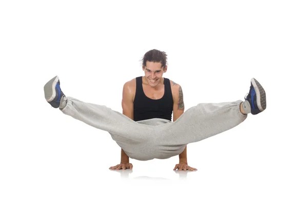 Hombre bailando aislado en el blanco — Foto de Stock