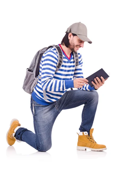 Estudante com livros isolados sobre branco — Fotografia de Stock