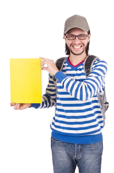 Studente con libri isolati su bianco — Foto Stock