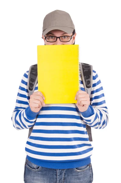 Estudante com livros isolados sobre branco — Fotografia de Stock