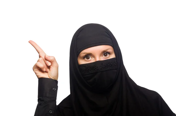 Muslimische Frau isoliert auf der weißen Seite — Stockfoto