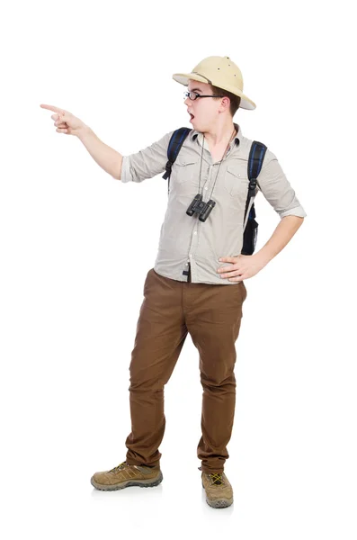 Man in safari hat in hunting concept — Stock Photo, Image