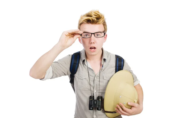 Man in safari hat in hunting concept — Stock Photo, Image