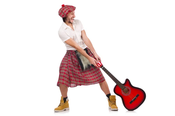 Scotsman tocando la guitarra aislada en blanco —  Fotos de Stock