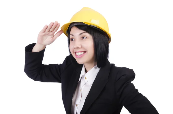 Femme ouvrière de la construction avec casque — Photo