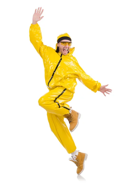 Danseuse moderne en robe jaune isolé sur blanc — Photo