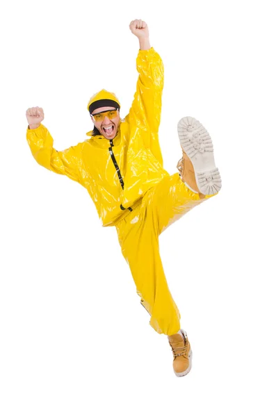 Danseuse moderne en robe jaune isolé sur blanc — Photo