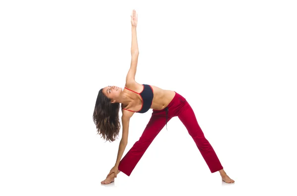 Young woman doing exercises on white — Stock Photo, Image