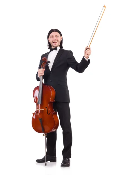 Homem engraçado com instrumento de música em branco — Fotografia de Stock
