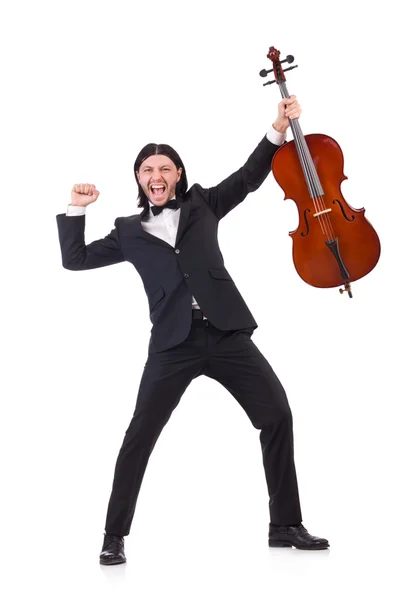 Hombre divertido con instrumento de música en blanco — Foto de Stock