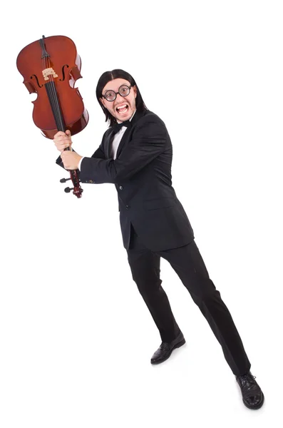 Funny man with music instrument on white — Stock Photo, Image