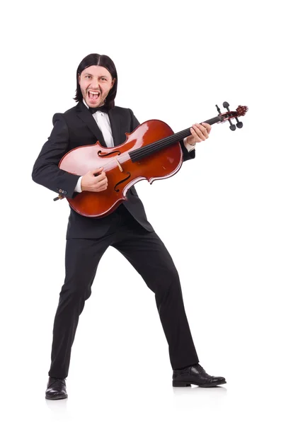 Hombre divertido con instrumento de música en blanco —  Fotos de Stock