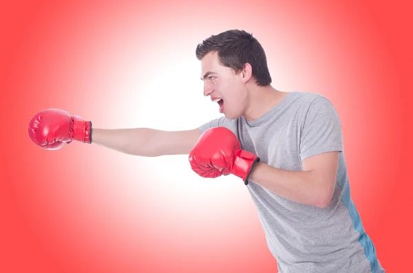 Boxer divertente con guanti rossi — Foto Stock