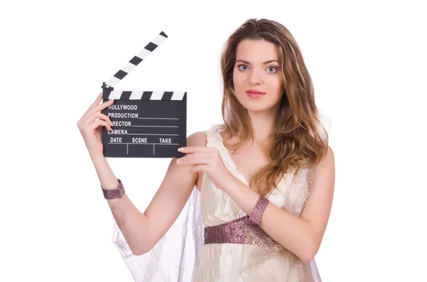 Ancient goddess with clapperboard — Stock Photo, Image