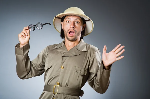 Funny safari hunter against background — Stock Photo, Image