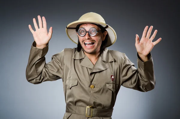 Funny safari hunter against background — Stock Photo, Image