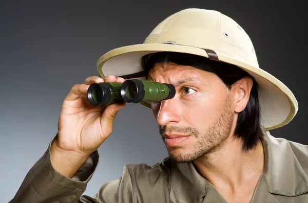 Funny safari hunter against background — Stock Photo, Image