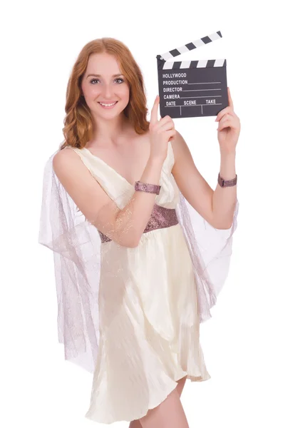 Ancient goddess with clapperboard — Stock Photo, Image