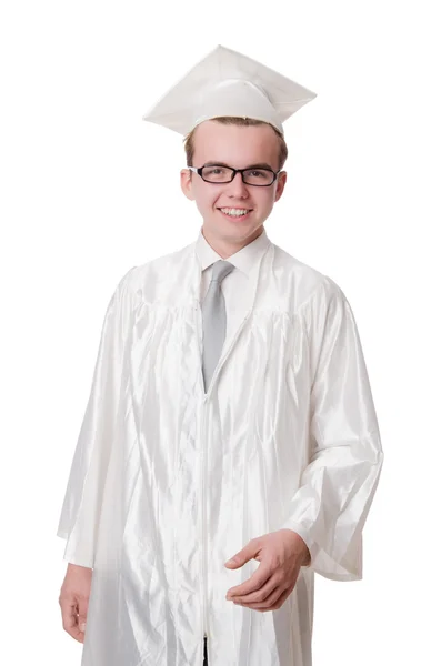 Junge männliche Schüler schlossen High School auf weiß ab — Stockfoto