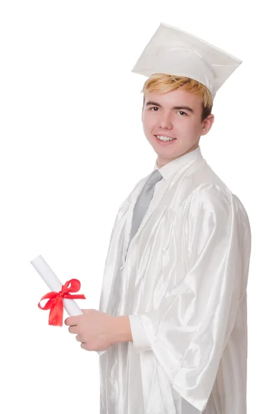 Young male student graduated from high school on white — Stock Photo, Image