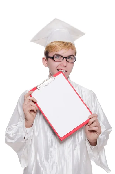 Estudante com caderno isolado em branco — Fotografia de Stock