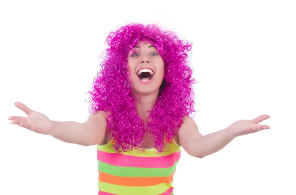 Mujer con peluca colorida aislada en blanco —  Fotos de Stock