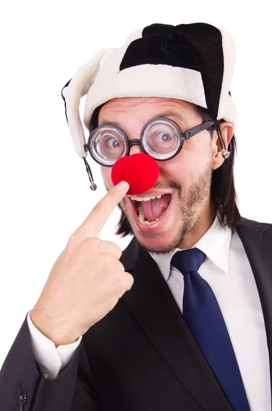 Lustige Clown Geschäftsmann isoliert auf dem weißen Hintergrund — Stockfoto