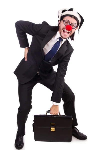 Grappige clown zakenman geïsoleerd op de witte achtergrond — Stockfoto