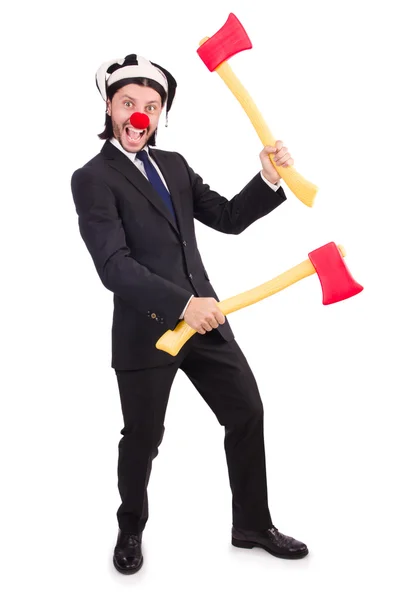 Lustige Clown Geschäftsmann isoliert auf dem weißen Hintergrund — Stockfoto