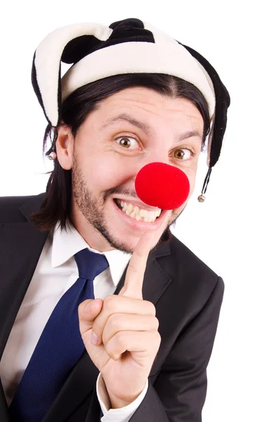 Rolig clown affärsman isolerad på vit bakgrund — Stockfoto