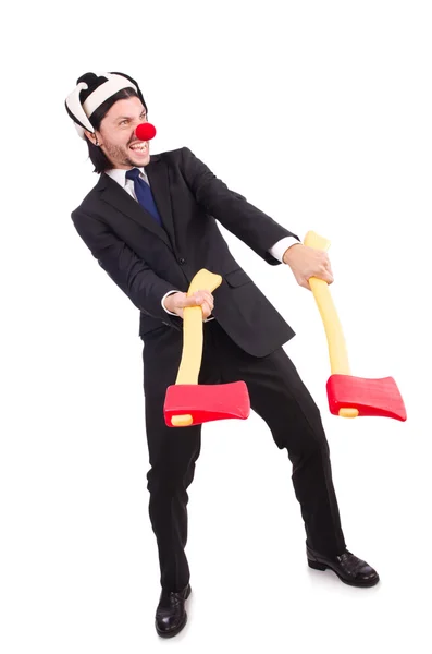 Funny clown businessman isolated on the white background — Stock Photo, Image