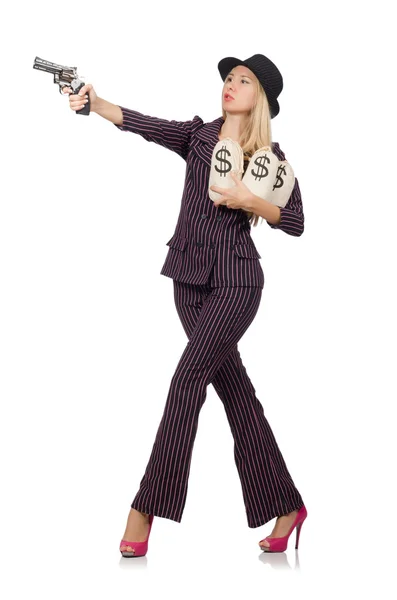 Woman gangster with gun in vintage concept — Stock Photo, Image