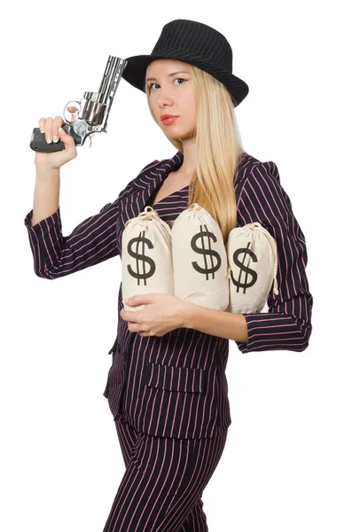 Donna gangster con pistola nel concetto vintage — Foto Stock