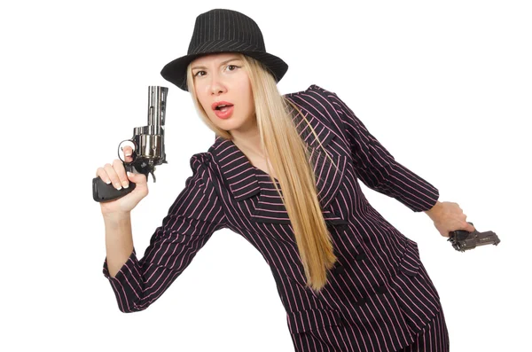 Woman gangster with gun in vintage concept — Stock Photo, Image