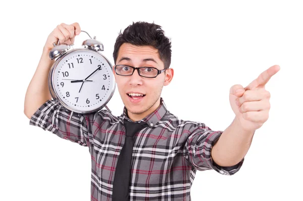 Hombre con reloj tratando de cumplir la fecha límite — Foto de Stock
