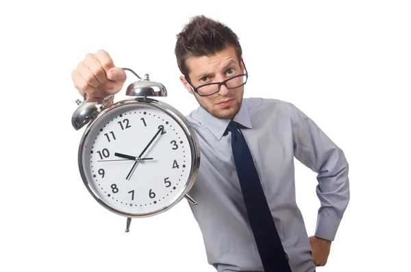 Hombre con reloj tratando de cumplir la fecha límite — Foto de Stock