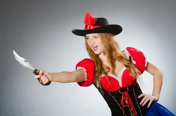 Woman pirate with sharp knife — Stock Photo, Image