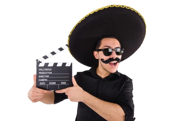一个头戴墨西哥索姆博罗帽、被白色隔离的有趣男人 — 图库照片