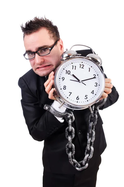 Biznesmen z zegarem odizolowany na białym — Zdjęcie stockowe
