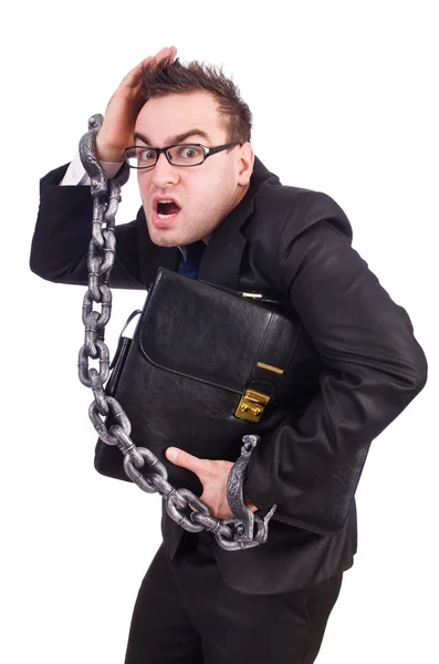 Businessman with chain isolated on the white — Stock Photo, Image