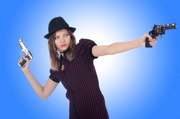 Woman gangster with gun — Stock Photo, Image