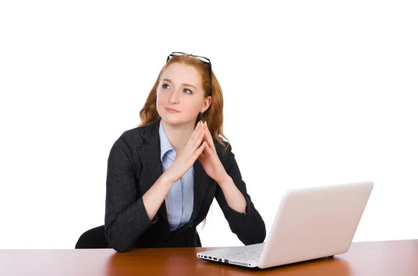 Businesswoman with laptop isolated on white — Stock Photo, Image