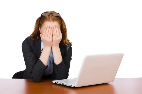 Mujer de negocios con portátil aislado en blanco —  Fotos de Stock