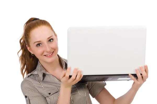 Mujer de negocios con portátil aislado en blanco — Foto de Stock