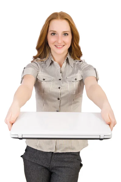 Mujer de negocios con portátil aislado en blanco —  Fotos de Stock