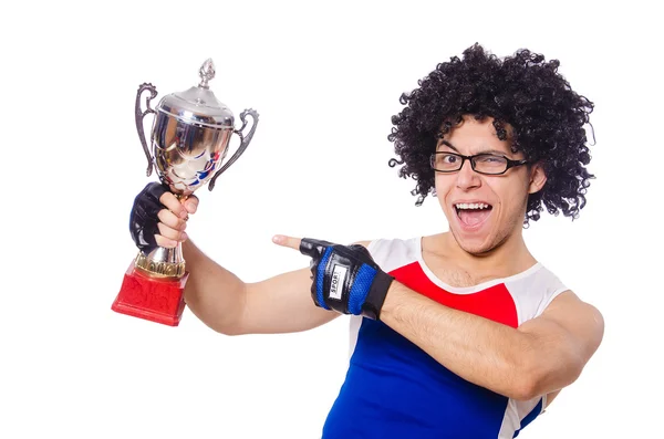 Hombre divertido después de ganar la copa de oro —  Fotos de Stock