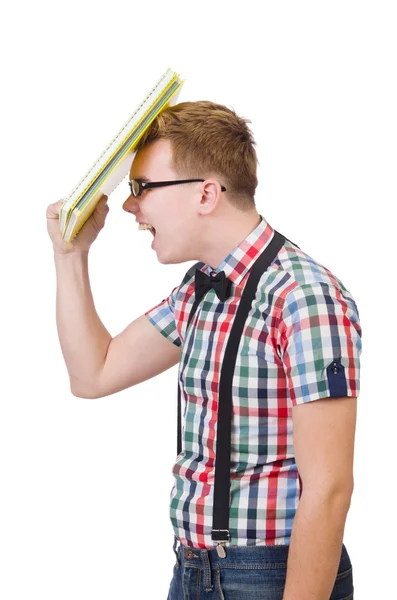 Grappige student met boeken — Stockfoto