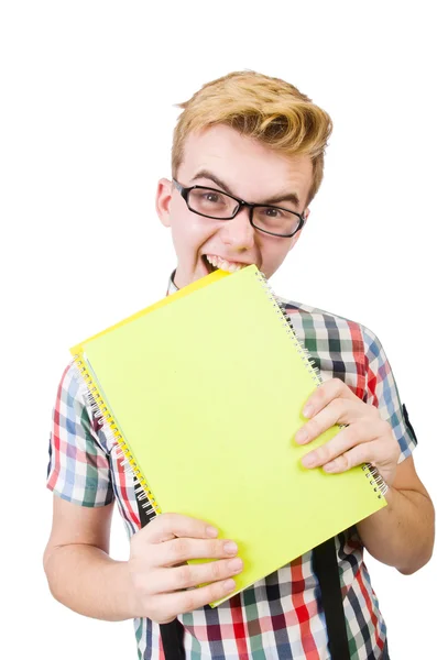 Estudante engraçado com livros — Fotografia de Stock